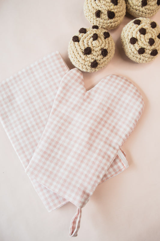 Blush Gingham Oven Mitt & Tea Towel