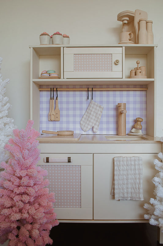 Beige Crinkle Check Oven Mitt & Tea Towel